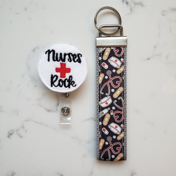 NWT handmade Nurse set key fob keychain badge reel, Gift Idea Nursing Graduation - Picture 1 of 7